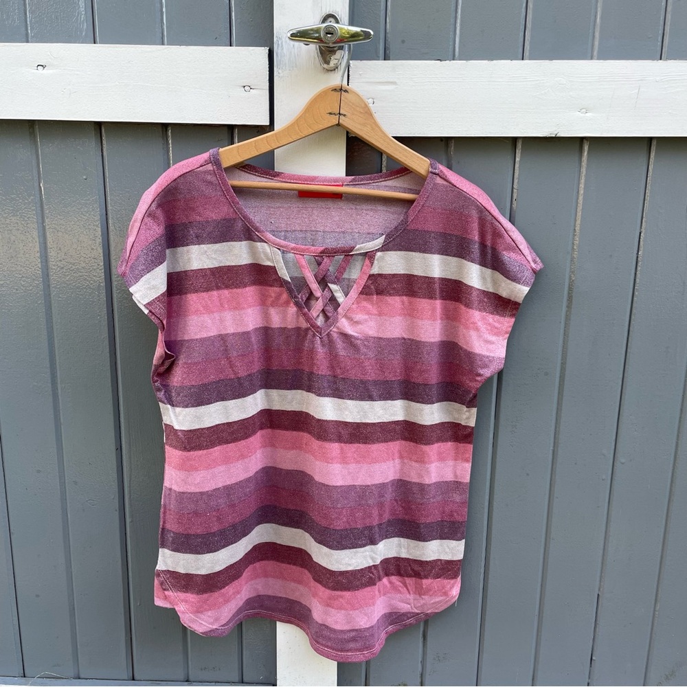 Love Scarlet Multicolor Striped Blouse‎ with Crisscross Neckline
